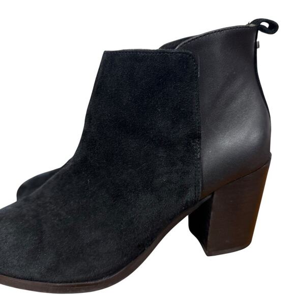 Lands End Womens Black Leather Suede Block High Heel Ankle Boots Booties Shoes 7 - Picture 9 of 16